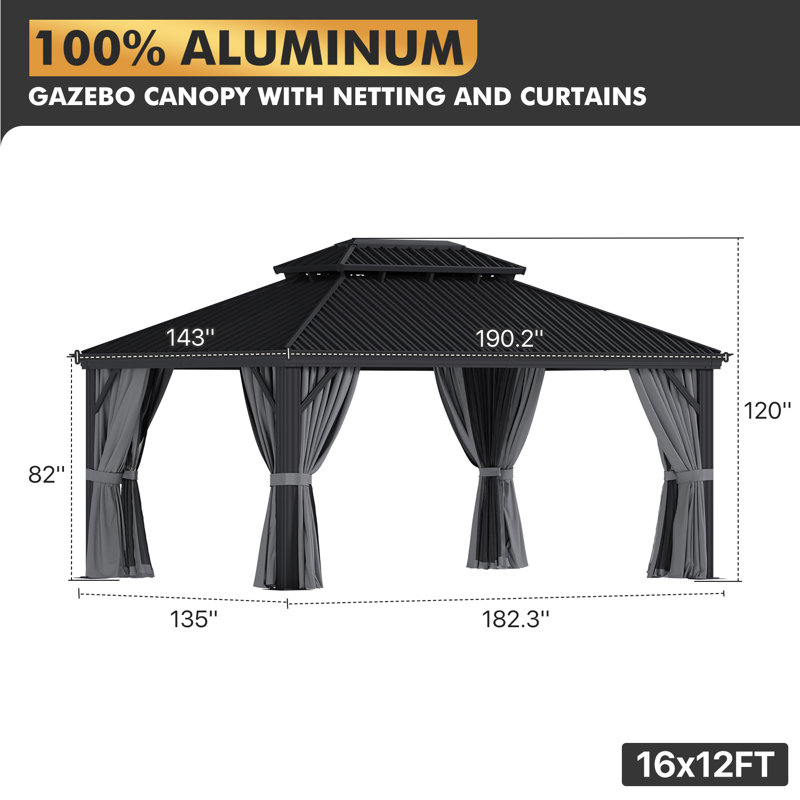 JolyDale 16 Ft. W x 12 Ft. D Aluminum Patio Gazebo & Reviews | Wayfair